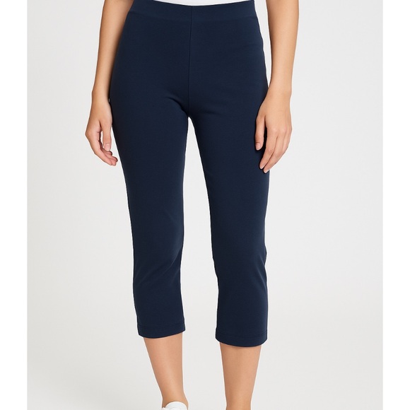 J. Jill pants Slim Leg cropped pull on Pima Cotton elastic waist Navy Blue SZ M - Picture 1 of 9